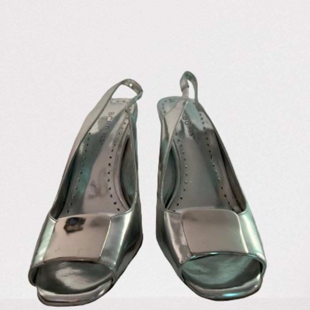 BCBG GIRL Women SILVER Open Toe Heel Shoes Size US 7.5 EU 37.5
